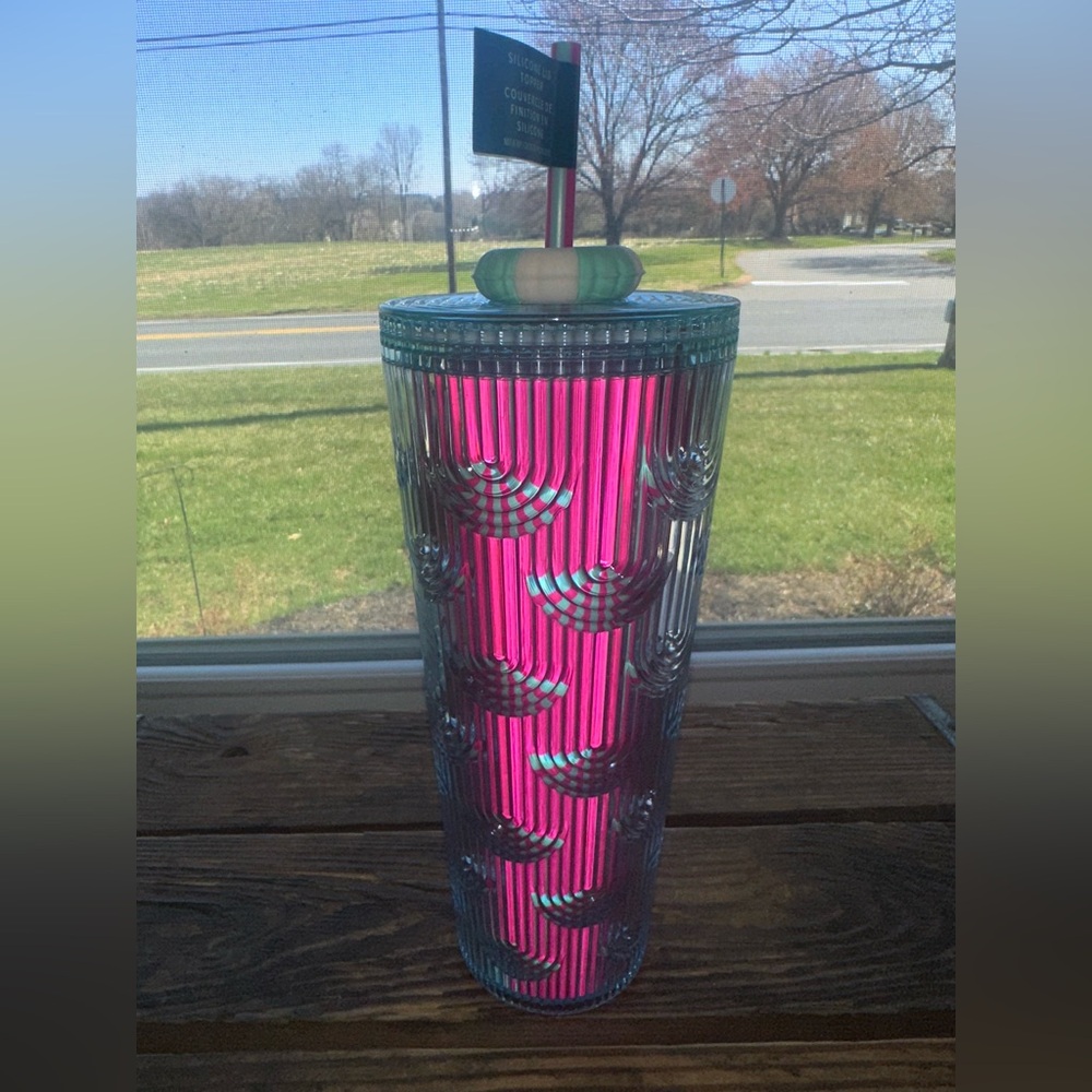 2025 STARBUCKS SHELLS/SCALES BLUE & PINK 24oz TUMBLER LIFE PRESERVER LID TOPPER - Picture 4 of 9